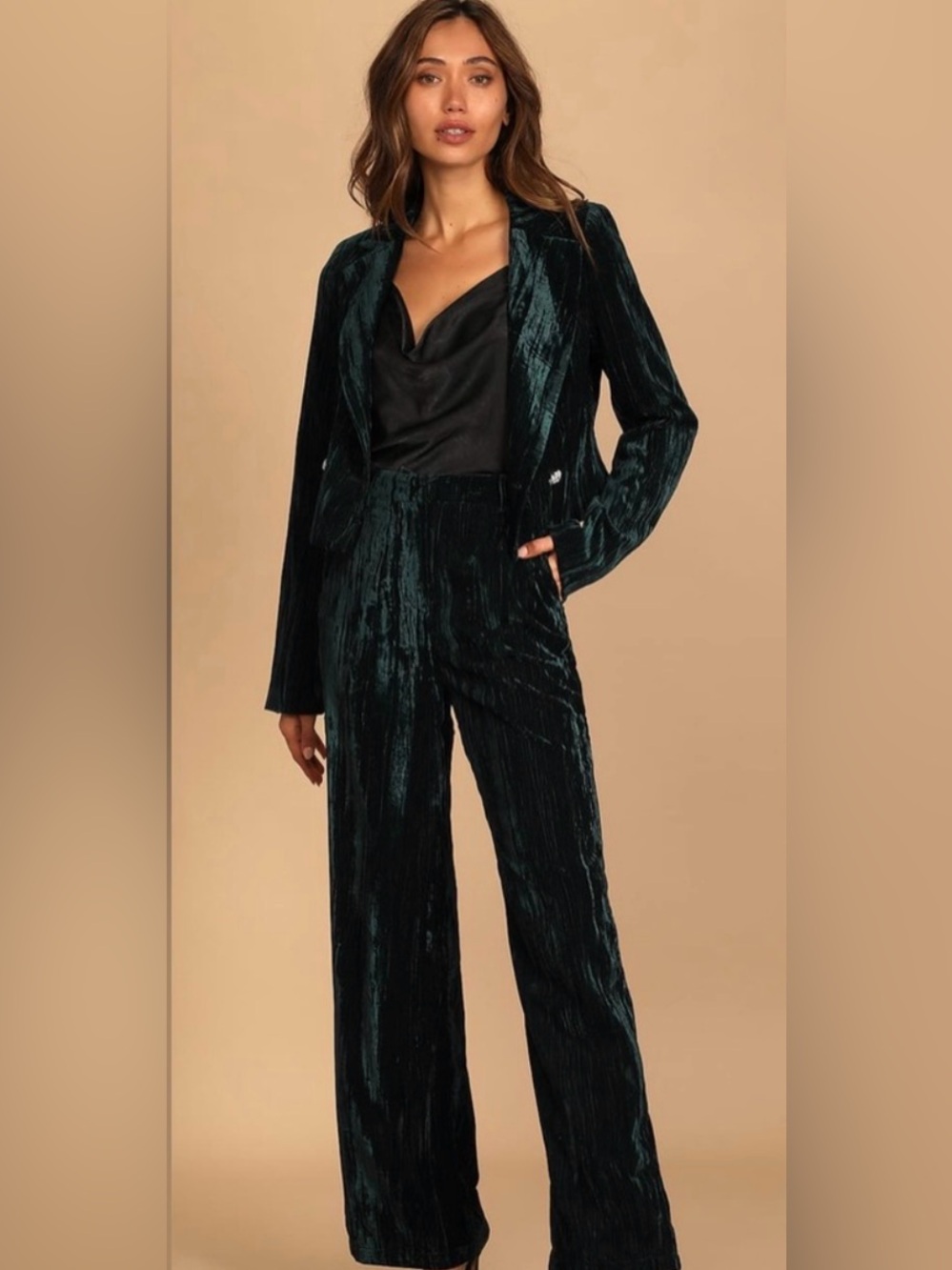 Lulus Crushed Velvet Wide Leg Suit Set - Picture 4 of 9